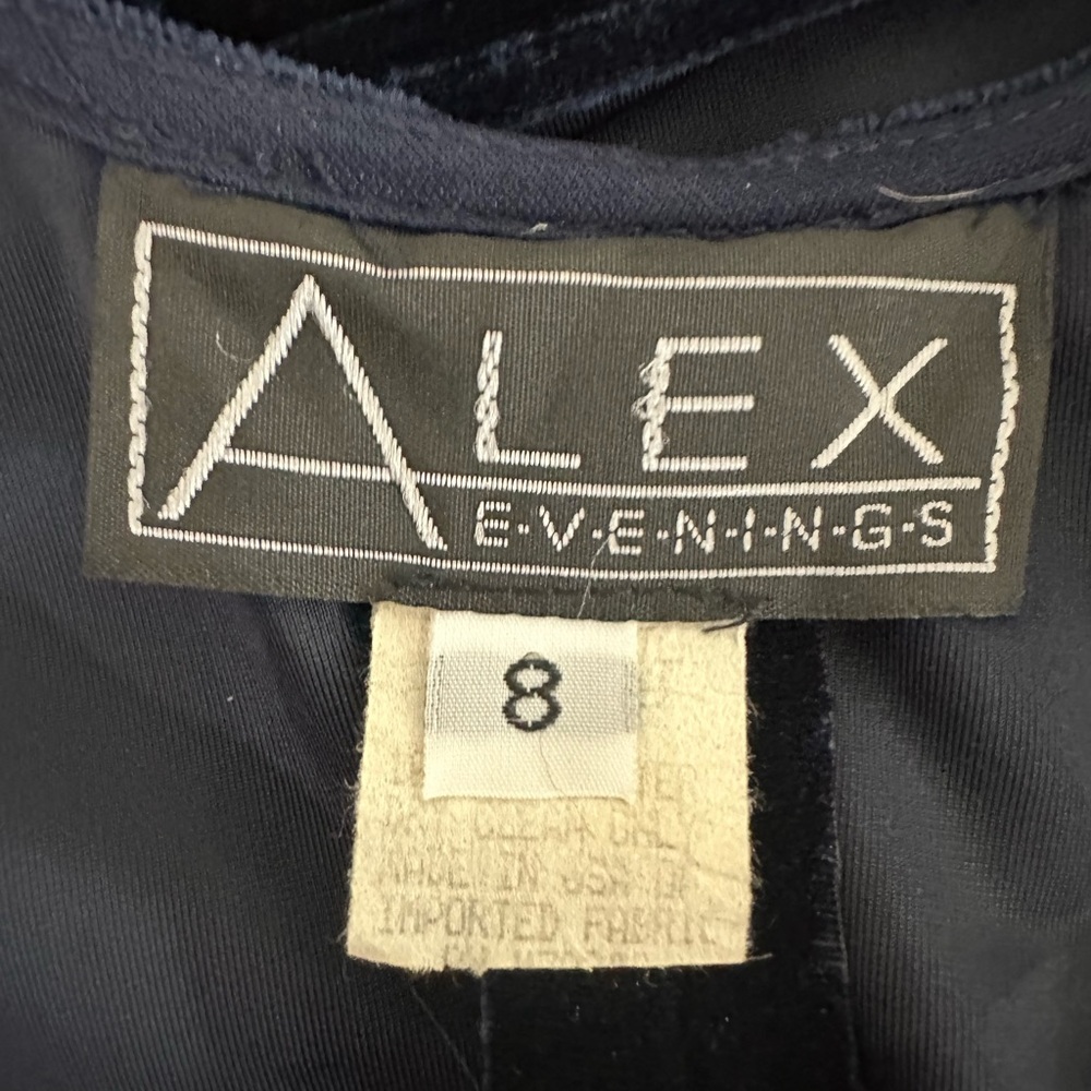Elegant Navy Blue velvet off the shoulder Alex Evening Gown . - Picture 6 of 6